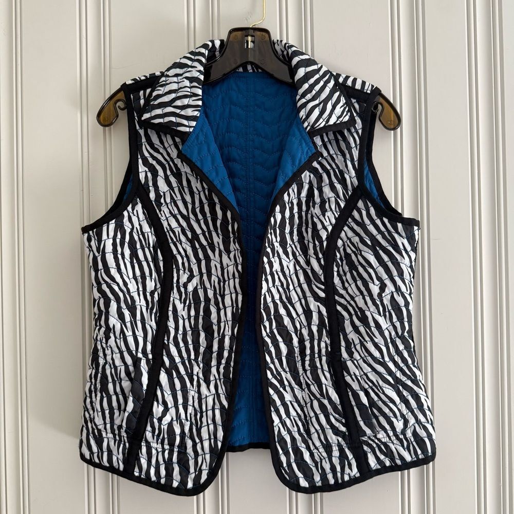 Reversible Zebra Print Women's Vest with Blue Lining